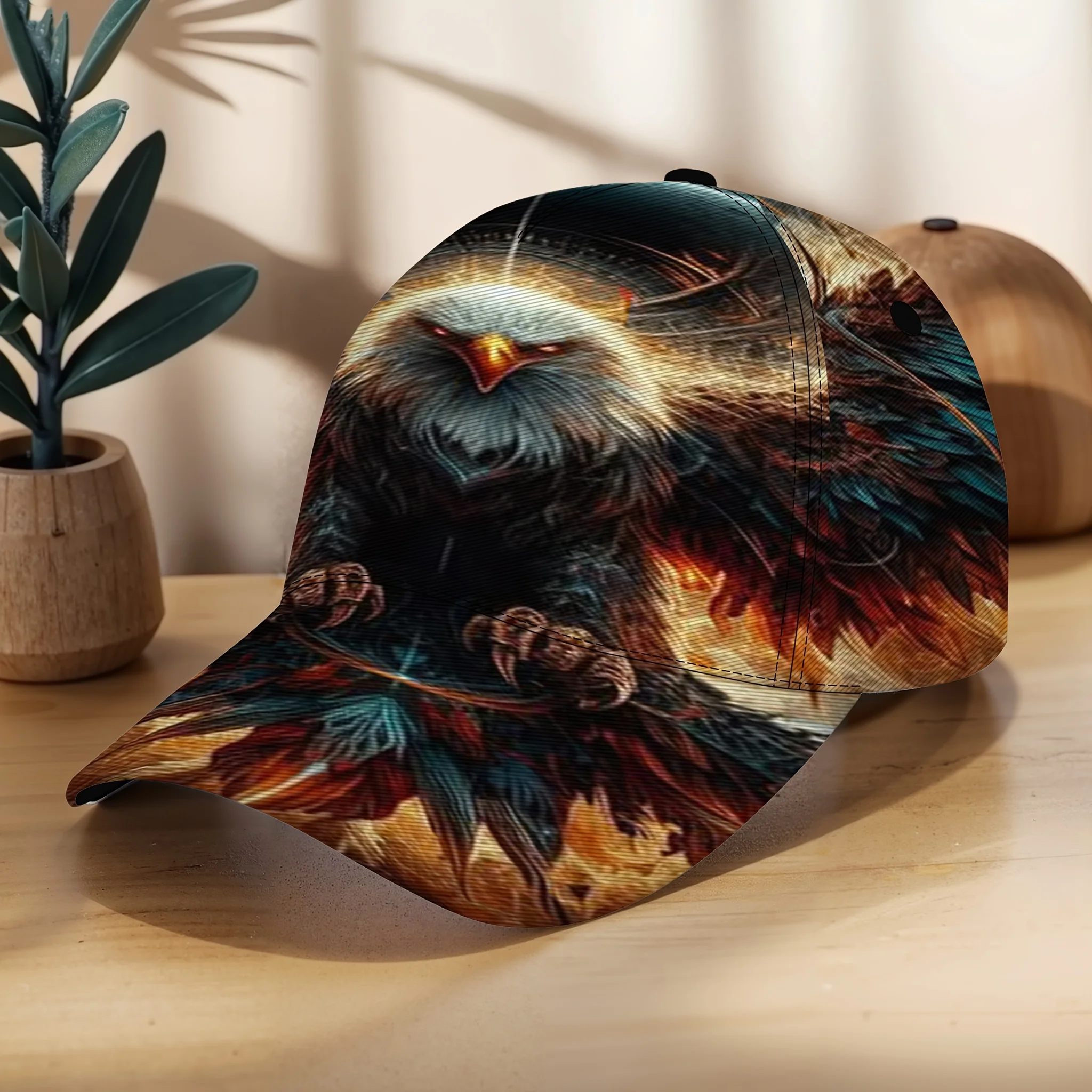 Mythical Eagle with Fiery Wings Celestial Halo Baseball Cap Unisex Baseball Cap Abstract Print Snapback for Camping Sports