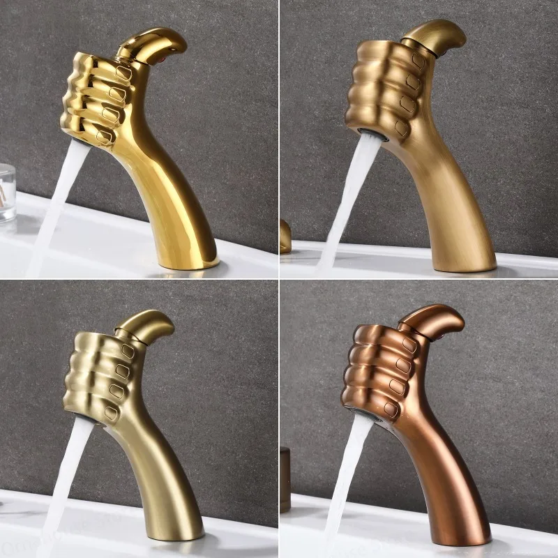 Brass Bathroom Faucet with Ceramic Cartridge Hot and Cold Water Thumb Control Basin Mixer Tap for Bathroom Construction
