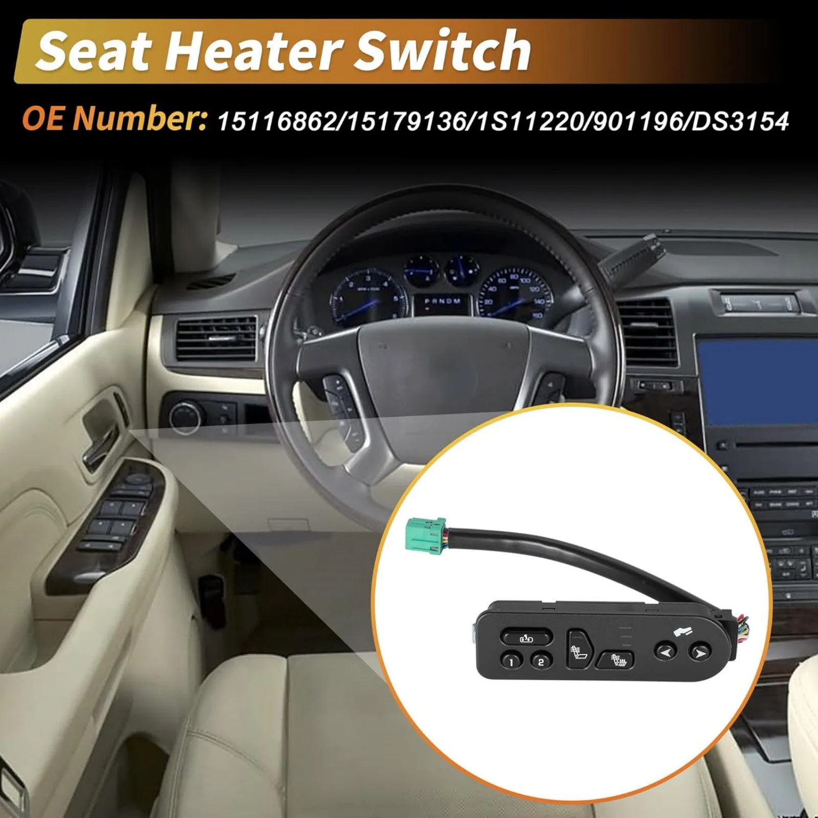 

12 Pin Front Left Driver Seat Heater Switch 15116862 15179136 For Cadillac Escalade Chevy Avalanche Tahoe GMC Yukon 2003-2006