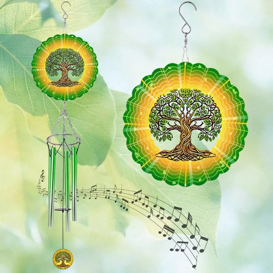 

Wind Chimes with Tree of Life 3D display Wind Spinner for Outside Garden Patio Yard Dr Metal Drative Windchime Outdoor Hanging