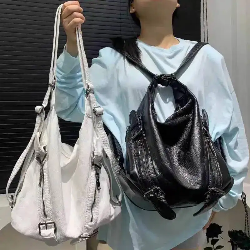 

Bloom Hot Girls Black Y2k Backpack Women Moto Biker Pu Leather Backpacks Crossbody Bags Ladies Korean Style Mochila Aesthetic