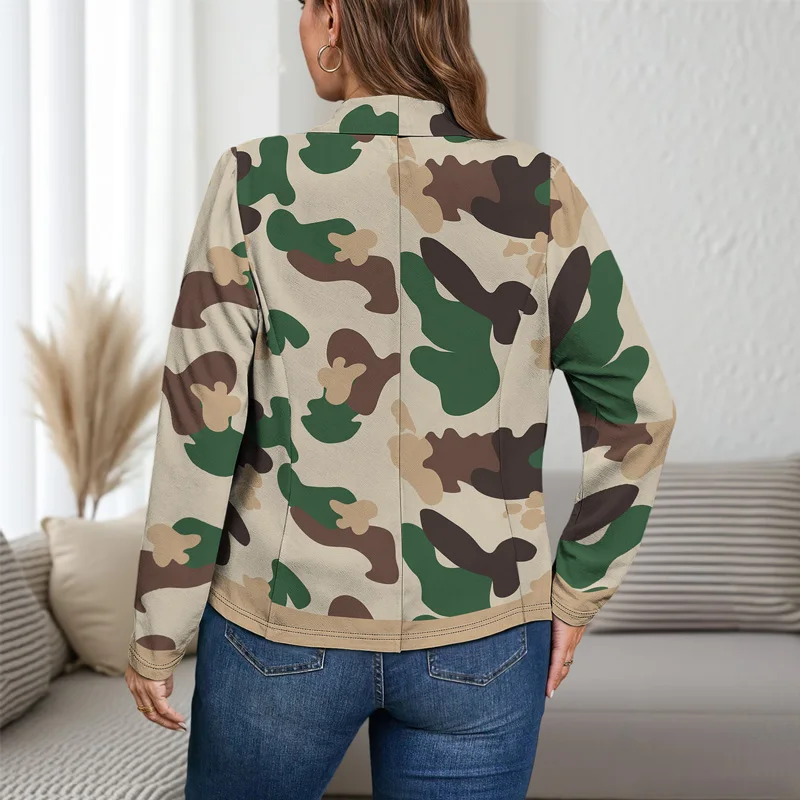 Stylish And Casual Camouflage Autumn Womens Large Lapel Suit Jacket Light And Comfortable Printed Womens Suit Jacket 2025 New
