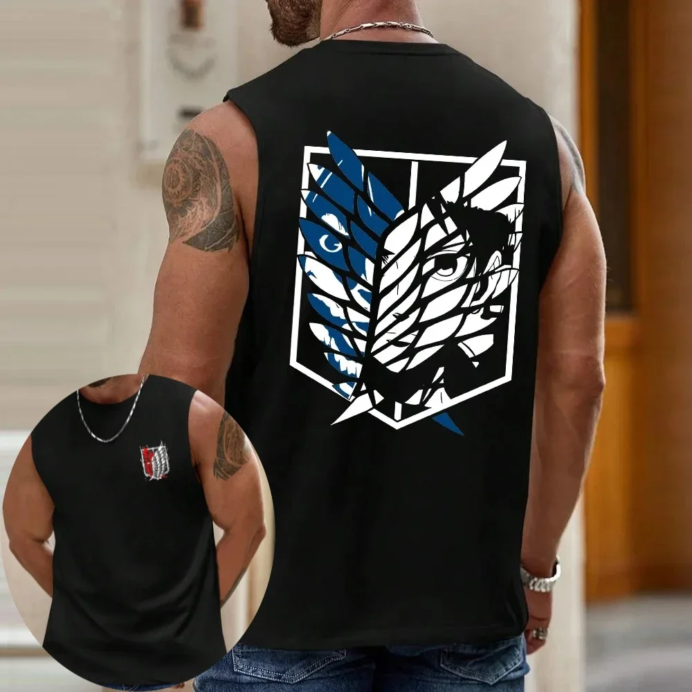 Chaleco de ataque a los Titanes para hombre, camiseta sin mangas con emblema del cuerpo de encuesta, Anime de verano, deportes de primavera y otoño, Fitness, nuevo Top sin mangas para gimnasio