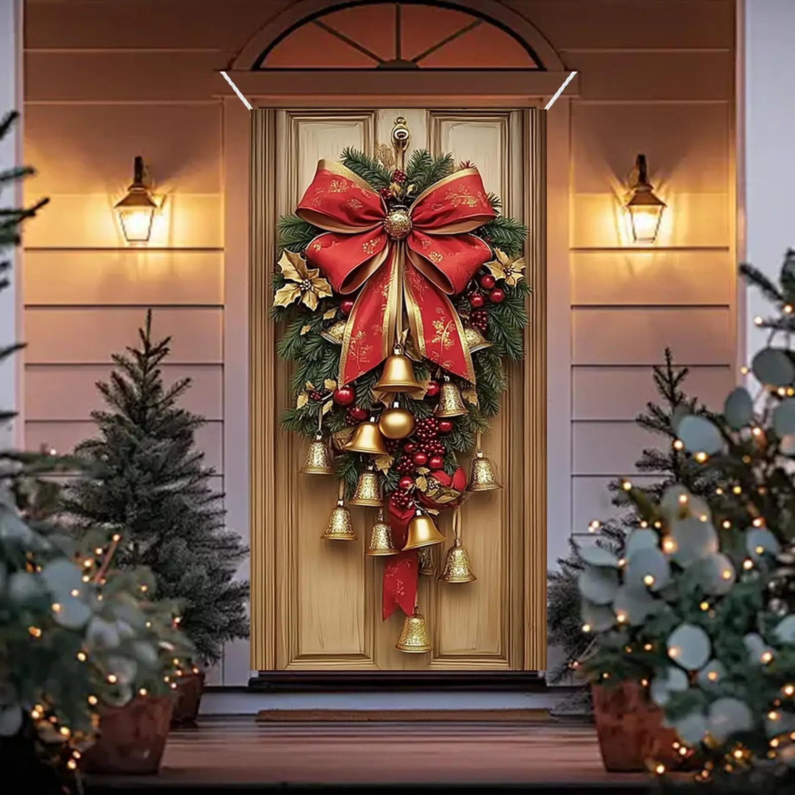 35x71 Inch Christmas Door Cover Day Door And Wall Decoration Festival Party Hanging Ornaments for Xmas Tree Balls Decor