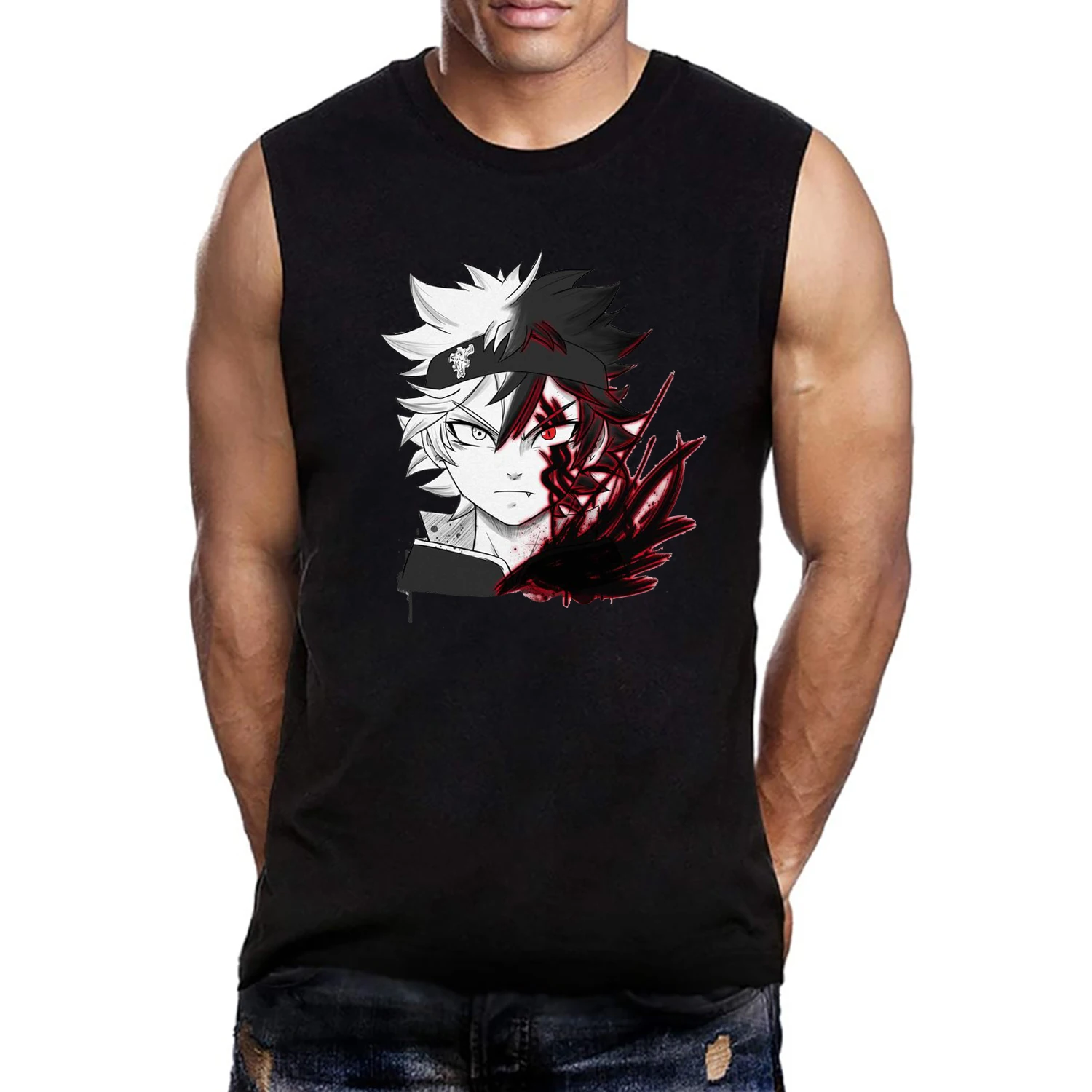 Japanese Anime Black Clover Sleeveless T Shirt Men Cartoon Graphic Print Vest Tank Tops Fashion Casual Plus Size Male T Shirt