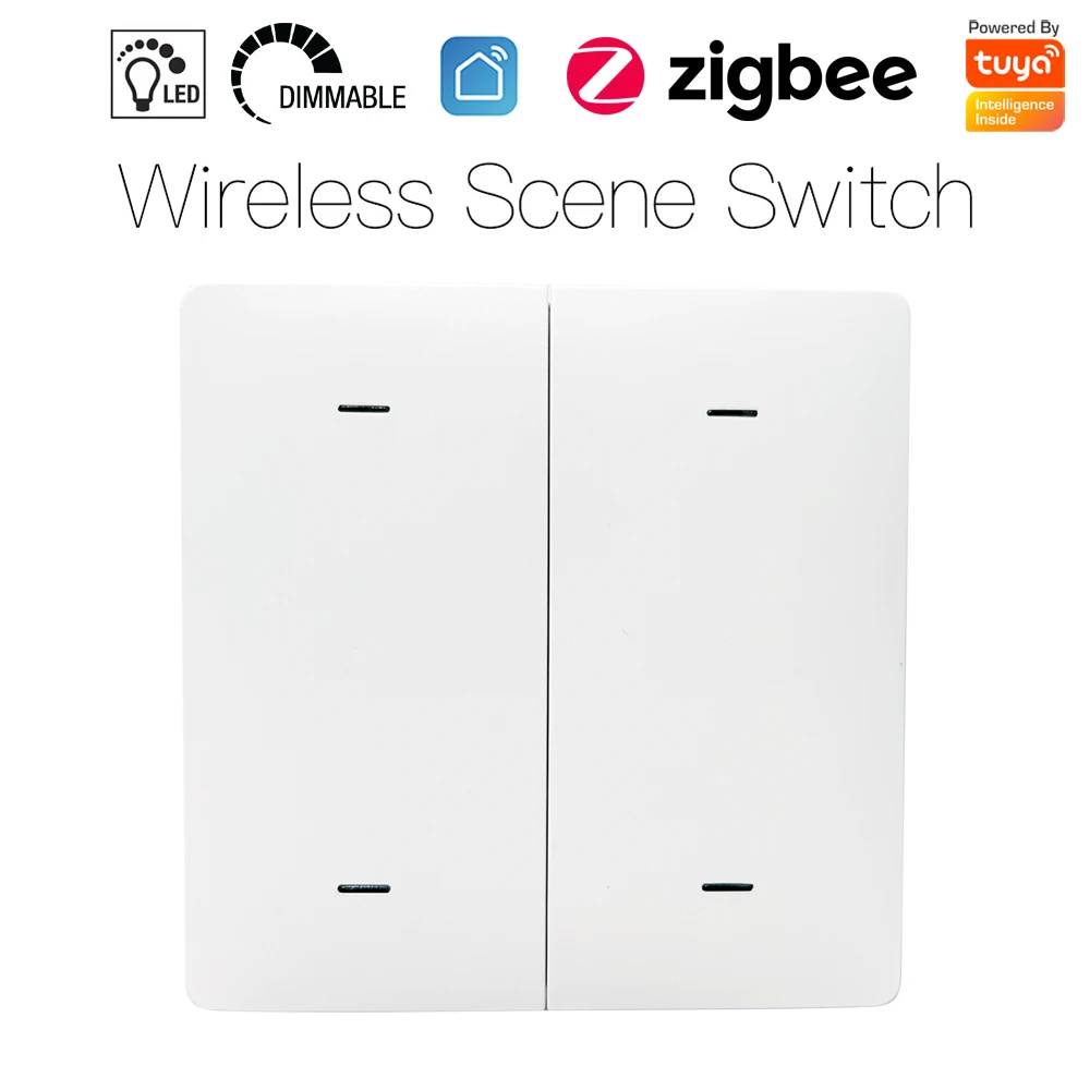 

Tuya ZigBee Wireless Smart Scene Switch 4 Gang Push Button Controller with Remote Dimmer for Home Automation Scenario