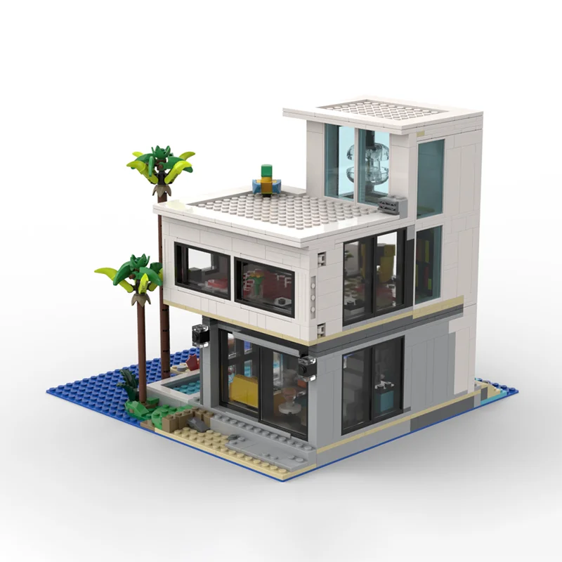 971pcs moc City Modern Beach House Modulair Creatief Model Bouwstenen Diy Speelgoed Kid Gift