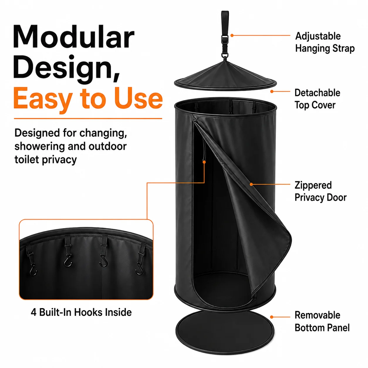 Portable Hanging Privacy Shelter for SUV Tailgate, Outdoor Changing Shower Toilet Tent with Removable Base for Camping Travel