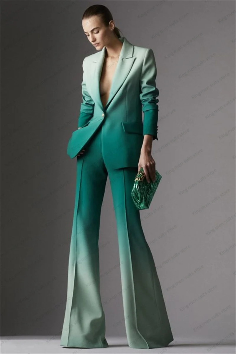 Ensemble de olympiques vert nickel é pour femme, blazer et pantalon évasé, robe de Rhformelle pour femme, veste de créateur, manteau en stock, bureau, automne, 2 pièces