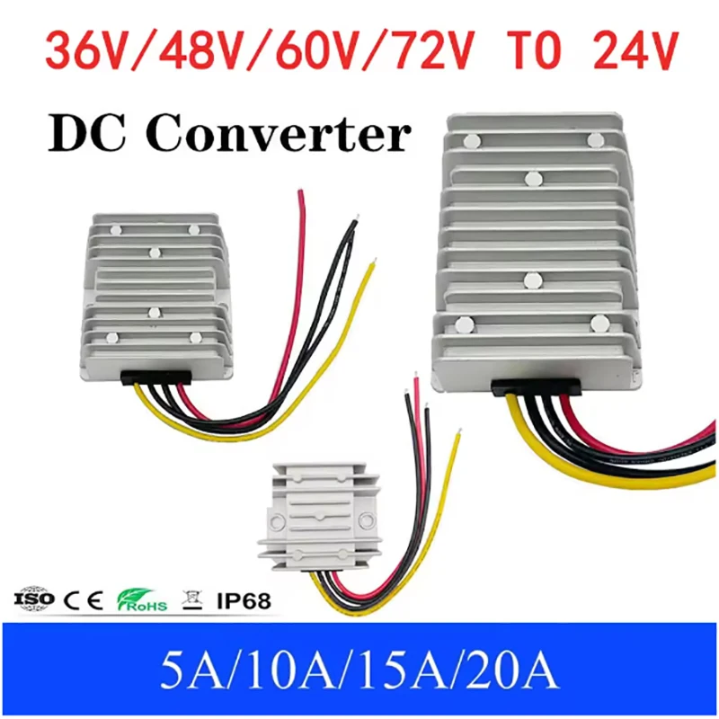 

36V 48V 60V 72V 30-90V to 24V 5A 10A 15A 20A DC DC Converter Step Down Voltage Regulator Transformer Bus Truck Car Power Supply