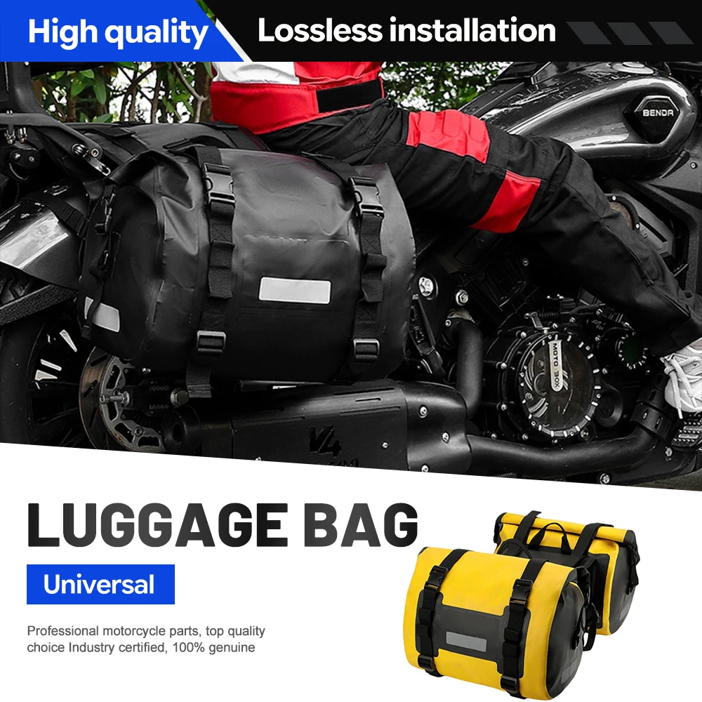 Fully Waterproof Motorcycle Rear Saddle Bag Reflective Stripe Design Soft Luggage Pack For Off‑Road Moto Tour Accessories