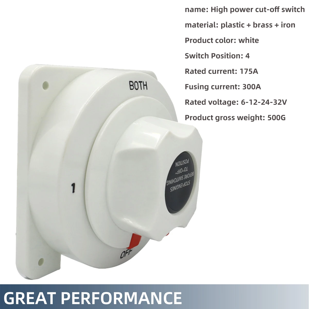 1 Off 2 Both White Distribution Marine Boat Battery Switch Marine Dual Battery Selector Switch For Camper Boat RV Motor Turck