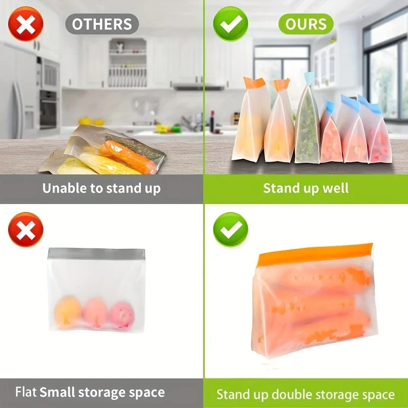 Reusable Silicone Food Bag Freezer Stand Up Food Storage Bag PEVA Bag Leakproof Containers Kitchen Fresh Bag Wrap Ziplock Bag