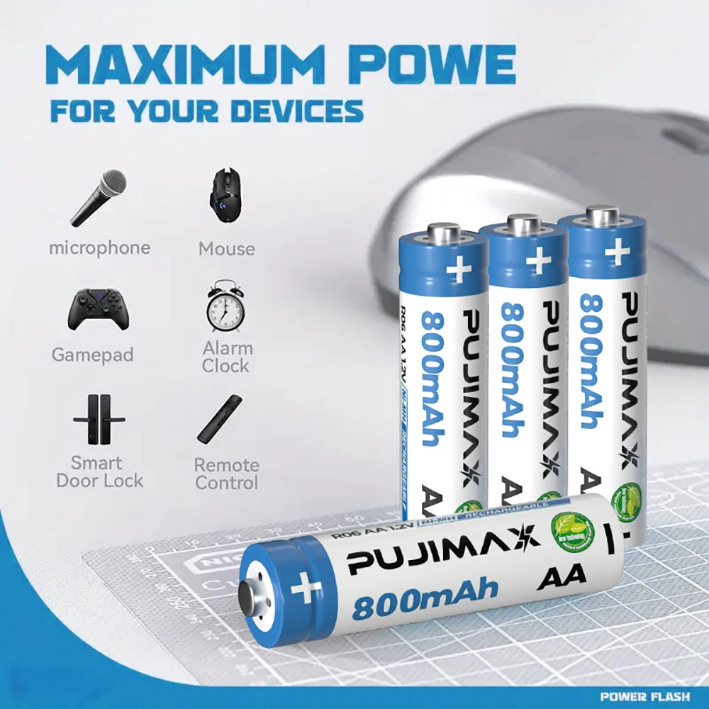 PUJIMAX 24PCS Ni-MH Rechargeable Battery 12Pcs AA 800mAh +12 Pcs AAA 300mAh Batteries for Garden Landscaping Solar Lights Toys Watch MP3 Player