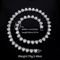 Yupsk 45CM/20CM Shiny Heart Rhinestone Hip Hop Rock Tennis Chain Bracelet Necklace for Women Men Trendy Jewelry Set Gift 6