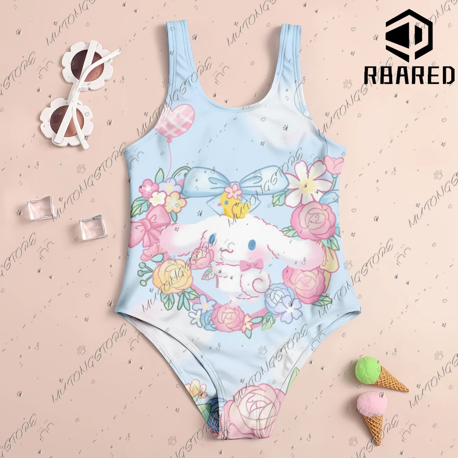 2024 MINISO New Girl Summer One-Piece Swimsuit Fashion Cartoon Cute Stitch Print Women Swimwear Sleeveless Swim Clothing