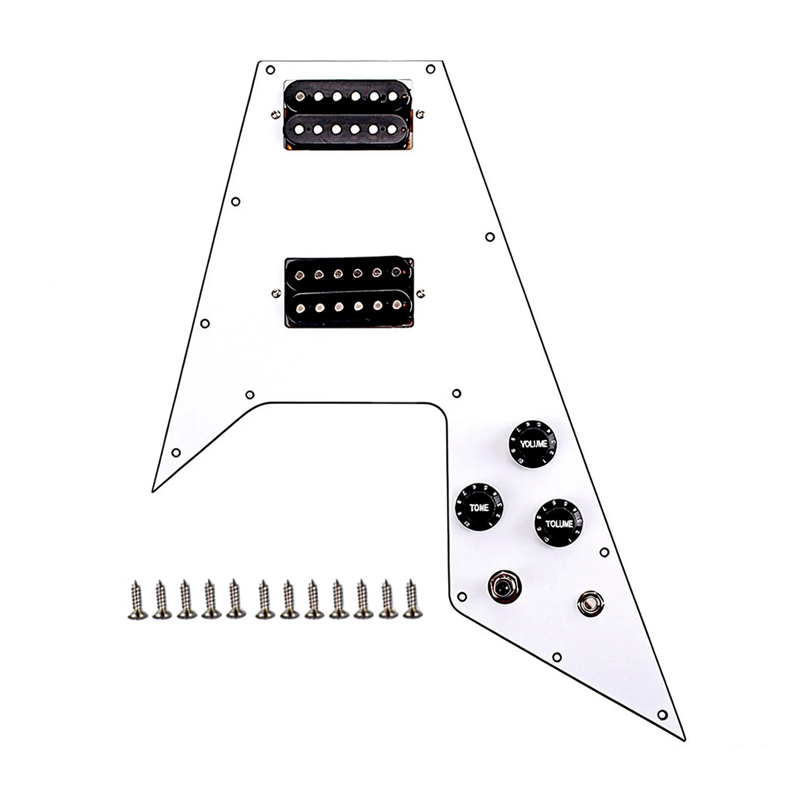 White 3 Ply Loaded Prewired Pickguard for Flying V Guitar, Airplane Shaped Protective Panel, Guitar Accessories