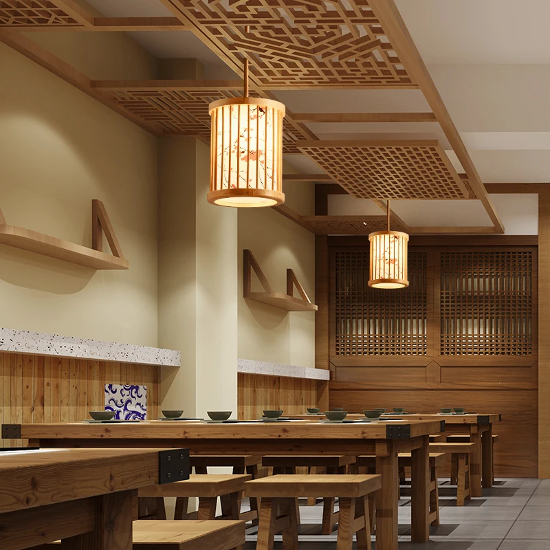 Japanese Style Chandelier in Solid Wood, Tatami Bedroom Lamp, Minshuku Tea House, kesushi Restaurant Restaurant