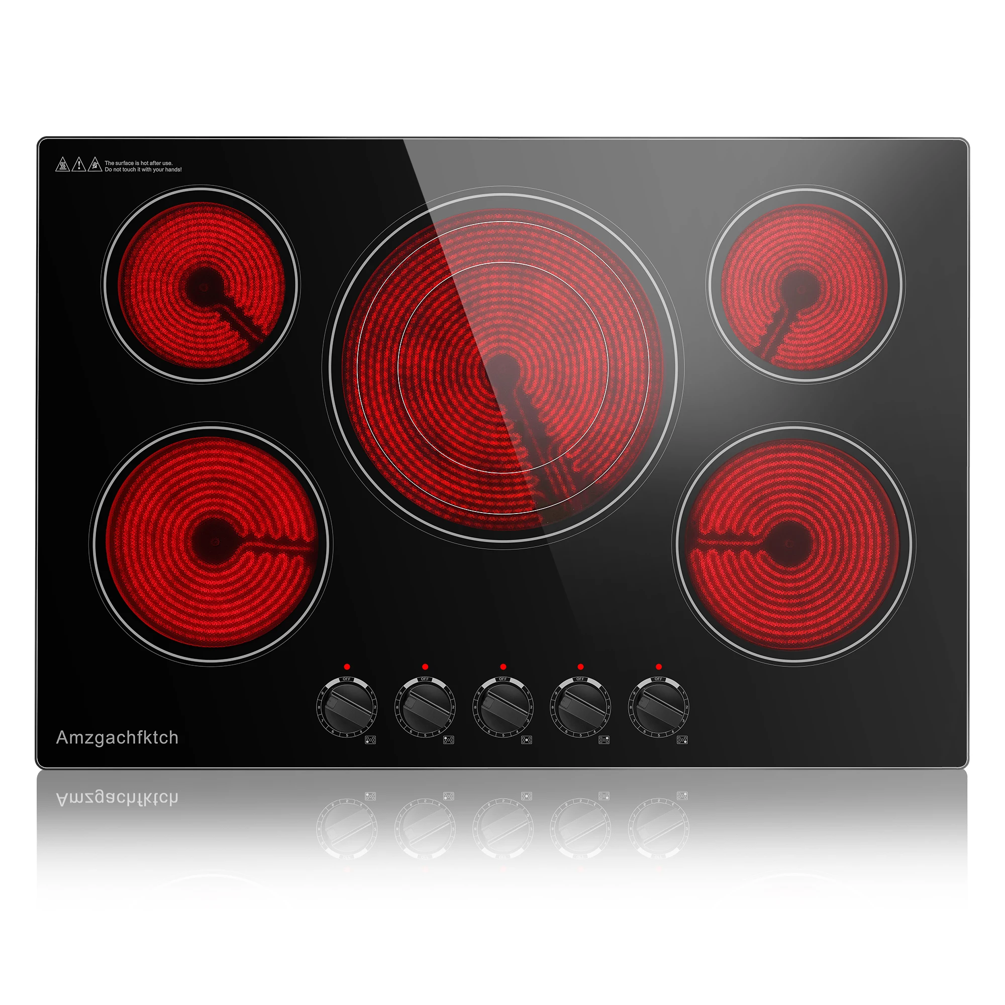 30 Inch Electric Cooktop 5 Burners 9000W Radiant Ceramic Glass Stove Top Knob Control Built-in 240V