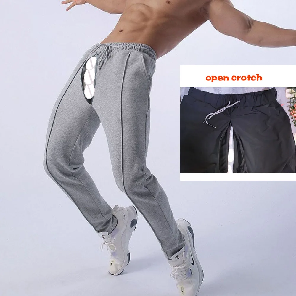 Outdoor Open Crotch Sex Pants, Exotic Hotpants Men Fitness Joggers Trousers Track Basketball Sweatpants Couple Casual Streetwear