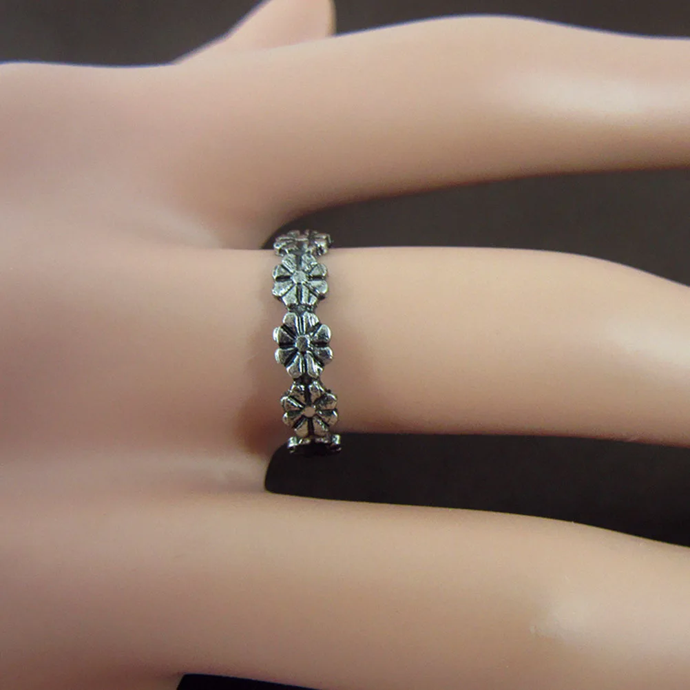Anillo ajustable Vintage con Margarita pequeña y flor para el dedo del pie, anillo de unión tallada en plata, joyería Retro para pie de playa, anillos para el dedo del pie para mujer