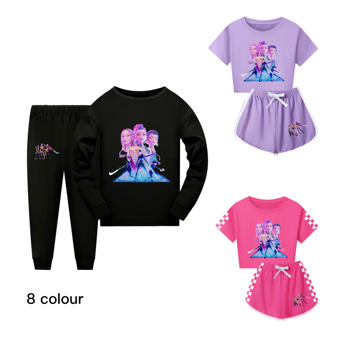 

Summer Kids KPop Demon Hunters Huntrix Outfits Baby Girls Short Sleeve T Shirt +shorts 2-piece Suit Teen Boys Pyjama Sets4838