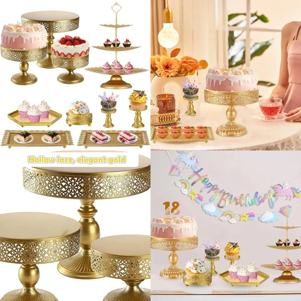 

Gold Cake Stand Set of 10, Metal Cupcake Holders, Dessert Table Stands and Trays, Serving Plate Display for Pastries, Candies, a