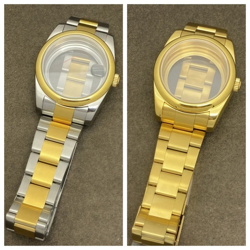 For NH35 Case Accessories Log Round Edge 36/39MM Stainless Steel Case Strap Kit Sapphire Glass