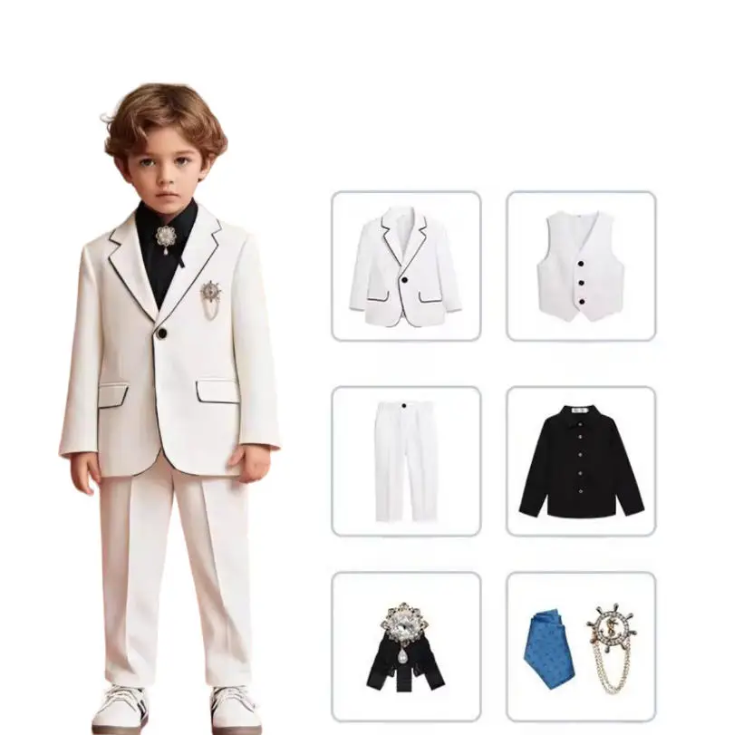 Russia Boys White Baptism Wedding Party Performance Costume Gentleman Kids Festival Suit Children Photograph Tuxedo Dress