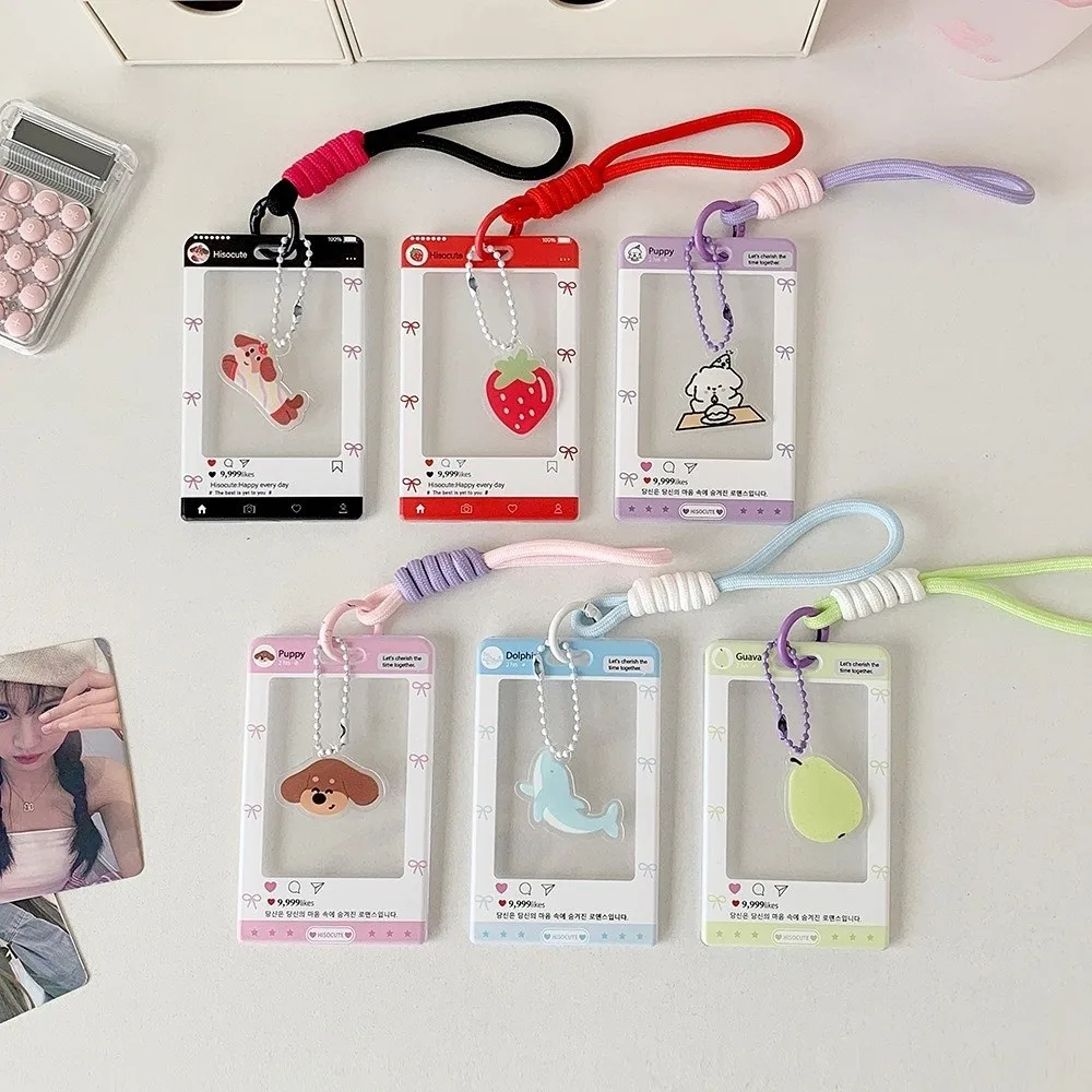 Sliding Keychain Card Holder with Transparent Window Wristlet Lanyard K-Pop Idol Photo Card Storage Case