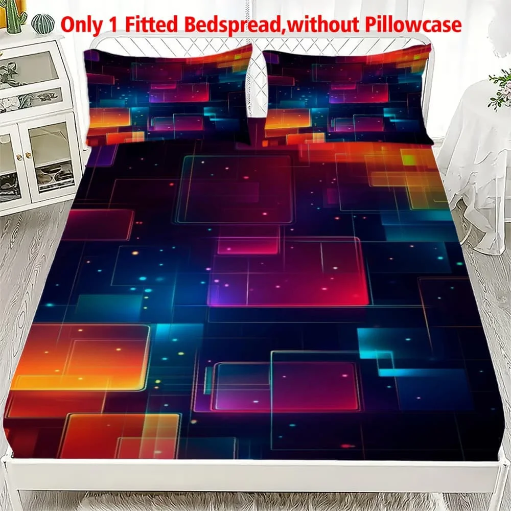 1 Stück 3D Farbverlauf Neon-Blöcke Spannbettlaken mit Tiefen Taschen, Elastischer Matratzenbezug für Einzel-, Doppel-, Queen- und King-Size-Betten, Schlafzimmer-Dekoration