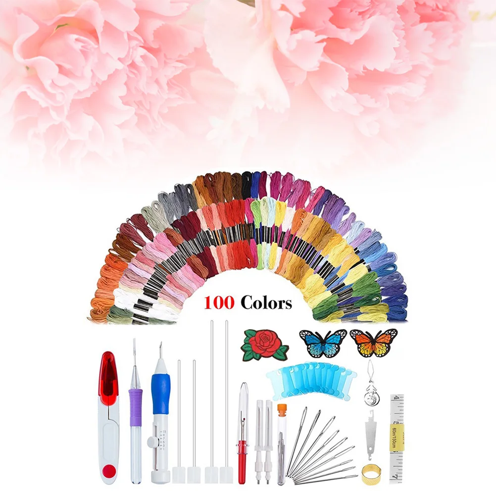 

Embroidery Pen Punch Needle Kit Interchangeable 3 Sizes Needles Embroidery Tool With Threads For Beginners Kids Craft Diy