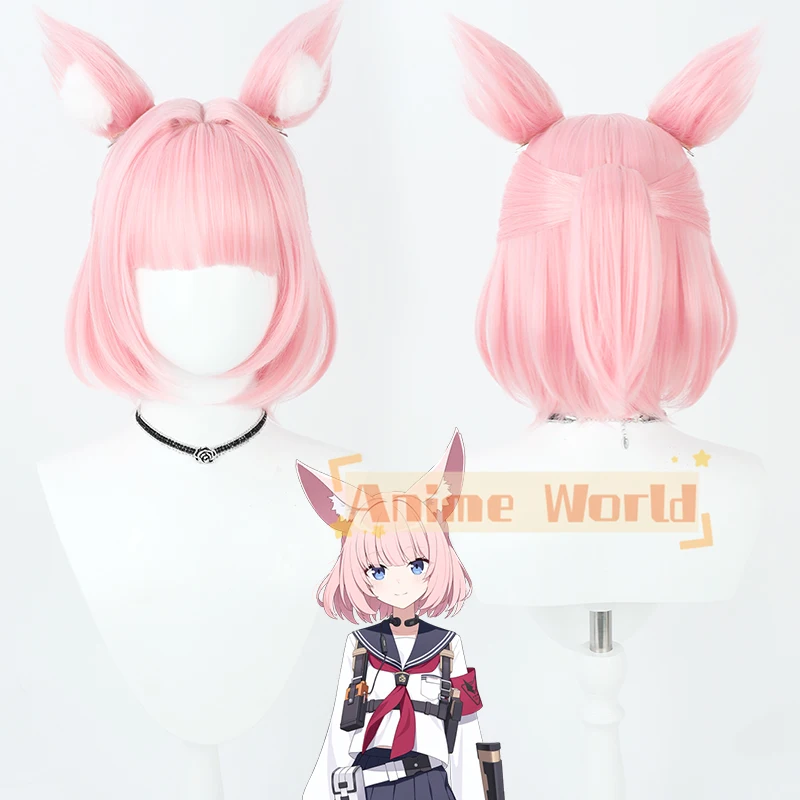 

Blue Archive Nicole Cosplay Wig 30cm Short Pink Ponytail with Ears Cosplay Anime Wig Heat Resistant Synthetic Party New Wigs + W