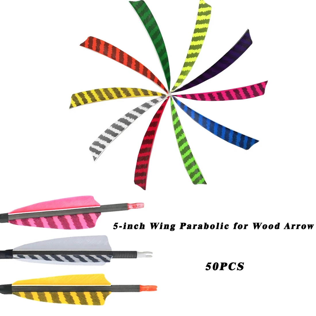 

50 шт. натуральных перьевых оперений для стрел, 5-дюймовые, параболические, для деревянных, стекловолоконных и карбоновых стрел, для охоты