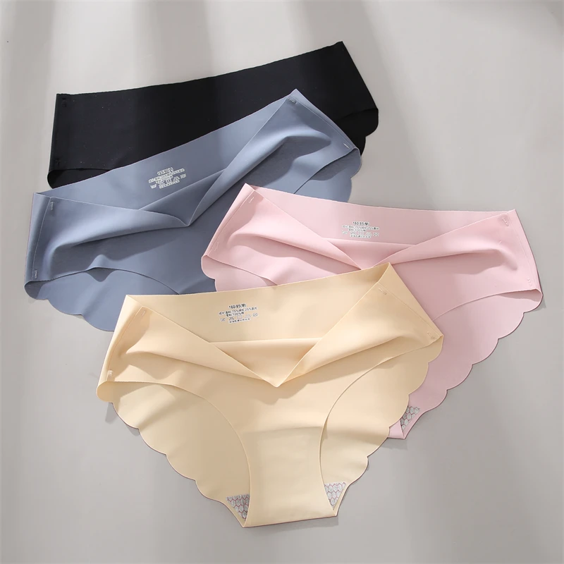 FINETOO Sexy Ice Silk Panties Women Seamless Mid-Waist Briefs Female Soft Ultra-thin Underwear Traceless Girl Intimates Lingerie