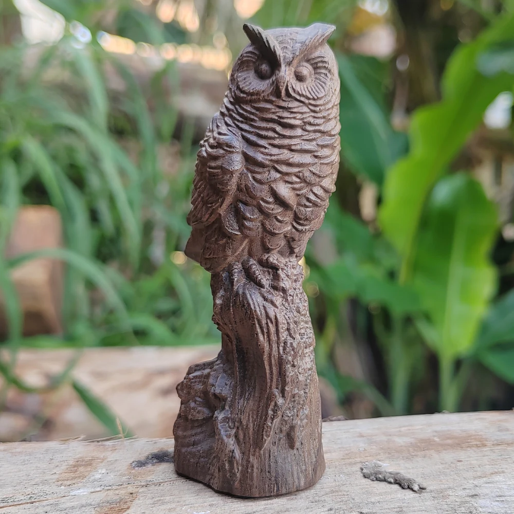 3.9 Inch Hand-Carved Wooden Owl Animal Figurine Desktop Ornament Suitable for Home Living Room Office Decoration Craft Gift Living Room Decor Craft Collectible