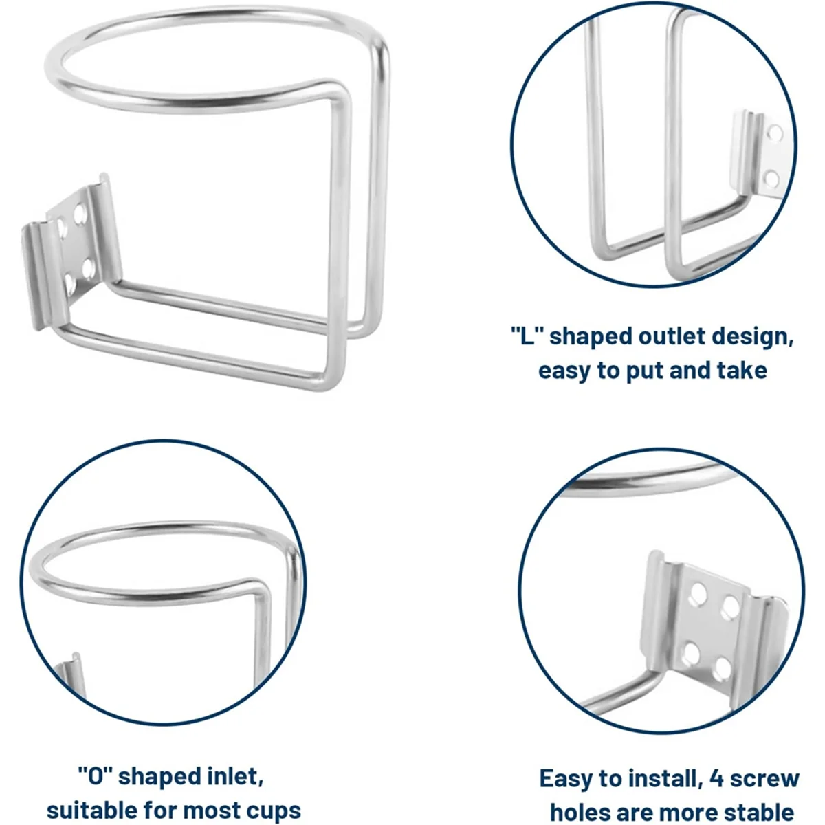 Boat Ring Cup Drink Holder, Universal Car Drink Holder, Car Bottle Holder Cup Holder for Marine Truck RV Trailer,Silver