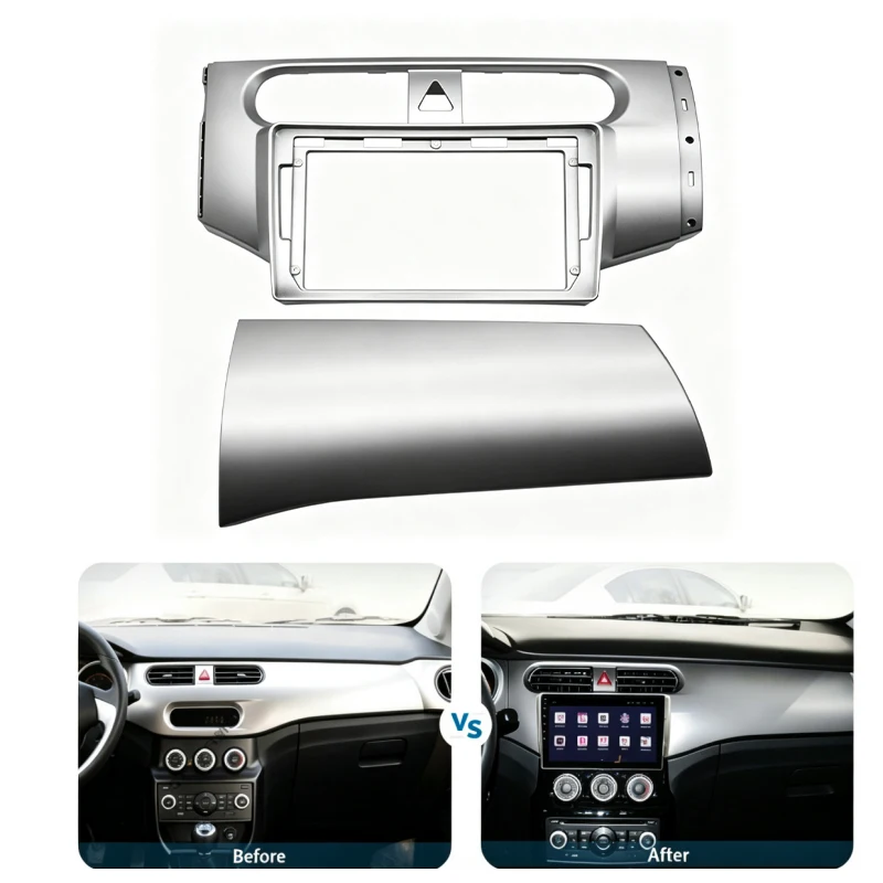 9 Inch Car Radio Fascia Frame For Brilliance H230 H220 2012 LHD Dashboard Panel Trim Bezel Installation Kit Silver