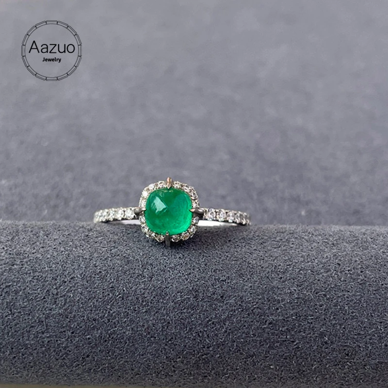 

Aazuo Real Solid 18K Pure White Gold Real Diamond Natural Emerald 0.65ct Rectangular Rings Gifted For Women Au750 Two-wear Way