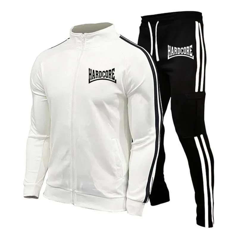 New stripes men's Sweatshirt + pants set Hardcore Ma1 print solid color business casual Spring Autumn men's sportswear set