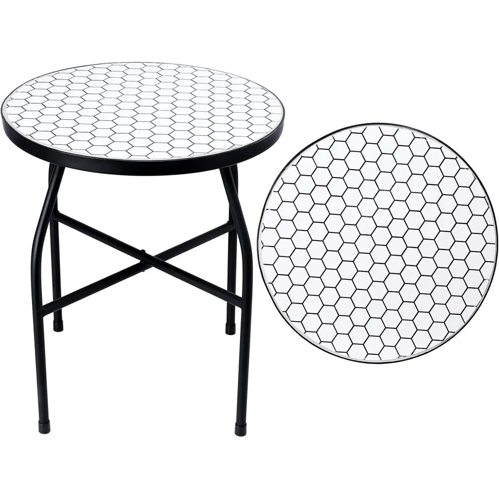 

14-дюймовый белый круглый уличный приставной столик для патио, балкона, веранды - идеально подходит для растений или использования в качестве бистро-столика