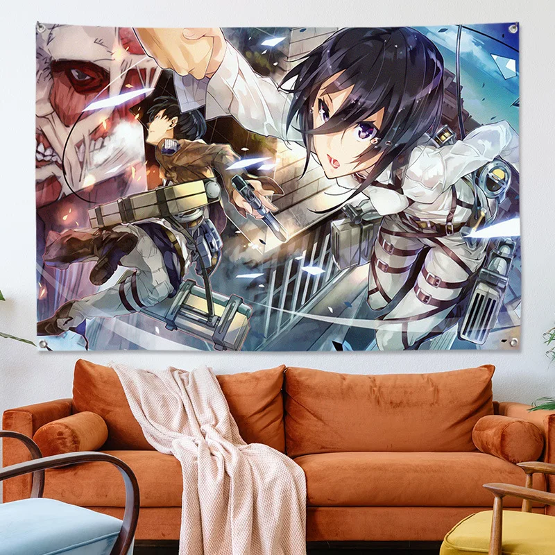 Anime Wall Art Tapestry Attack On Titan Fabric Heavy Cloth Background Design Hanging Picture Flag Room Bar Cafe Studio Decor