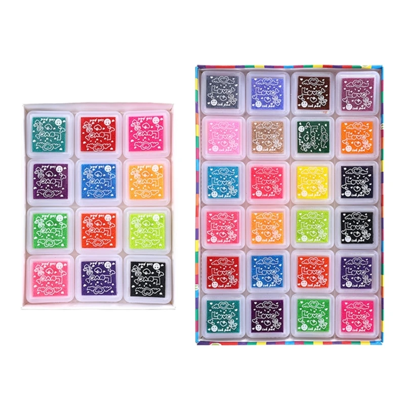 12/24 Craft Ink Pad for Kid Rainbow DIY Fingerprint Ink Pad Stamps Partner Washable Color Painting Card Making Stamp Pad