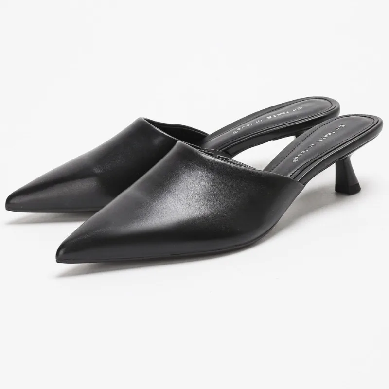 موضة موجزة النساء الكعوب النعال أشار تو الصنادل الأنيقة السيدات ضوء الشرائح غير رسمية الصيف الأسود البغال أحذية Pantuflas #1