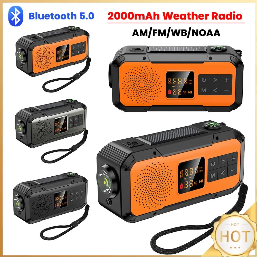 

Emergency Hand Crank Radio Solar Powered Radio with BT Flashlight SOS AM/FM/WB/NOAA Weather Radio for Indoor Outdoor Emergencies