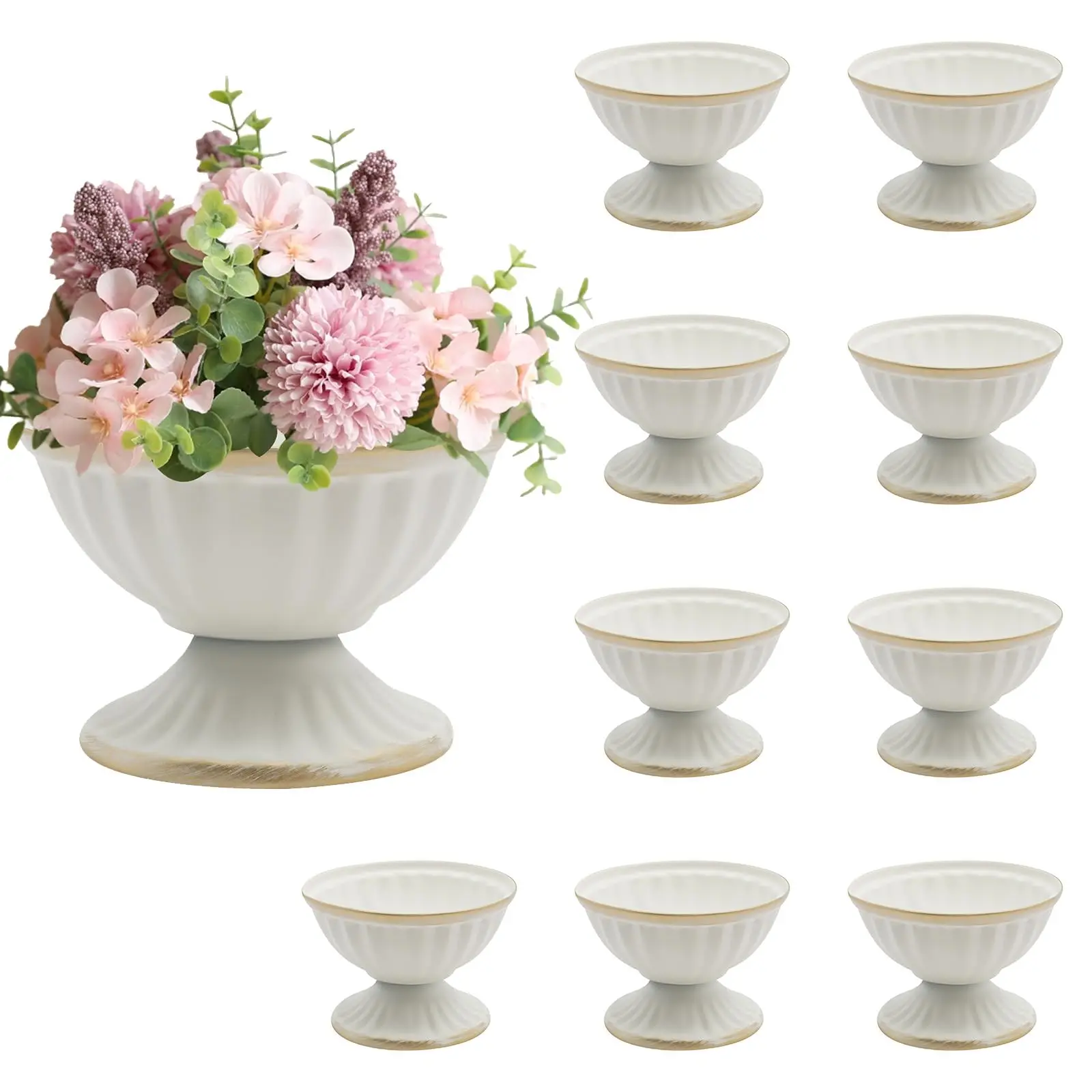 미니 화이트 꽃꽂이 화분 10개 (센터피스용), 2.6인치 웨딩 테이블 꽃병/화분 장식, 트럼펫 화분 (홈용)