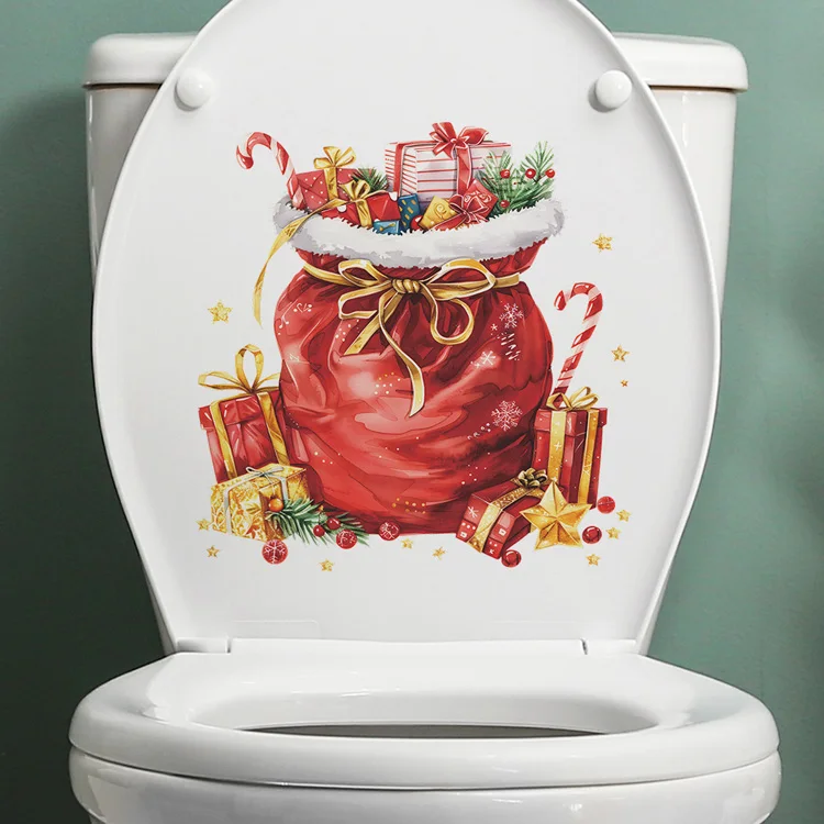 Weihnachtsgeschenktüten-Wandaufkleber Neujahr Badezimmer Toiletten-Dekoration Wandbild Festliche Raumdekoration Selbstklebende Aufkleber – Detail 4