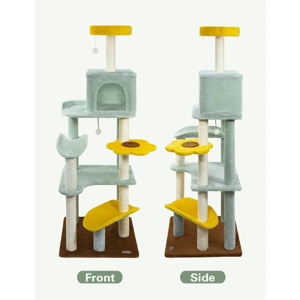 Sunflower Cat Tree Tower Condo Furniture Apartment Kitten Amusement Platform With Scratch Posts Toy Ball Pet House Play Cats