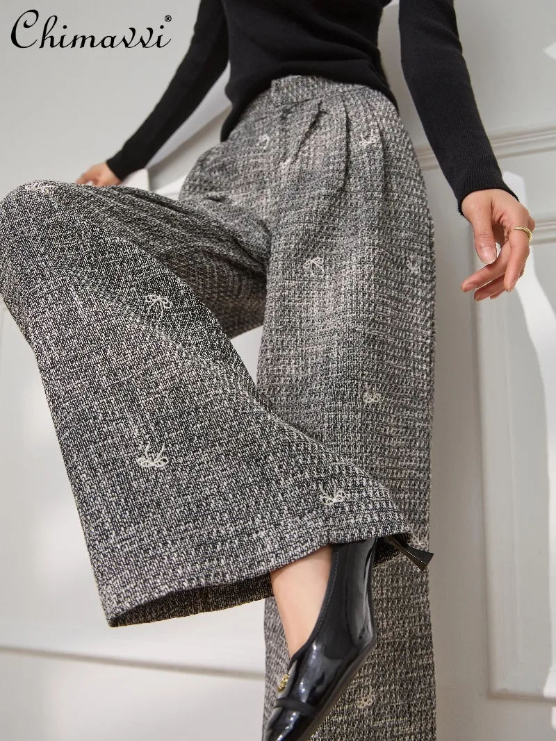 High-end Dark Gray Loose Pants Fall and Winter2026 New Fashion High Waist Slimming Look Elegant Office Lady Long Pants Women
