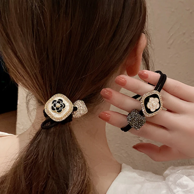 Korean High-end Retro Camellia Flowers elastic hair bands Hair Ties Rope Ring Temperament Horsetail  Accessories for Women